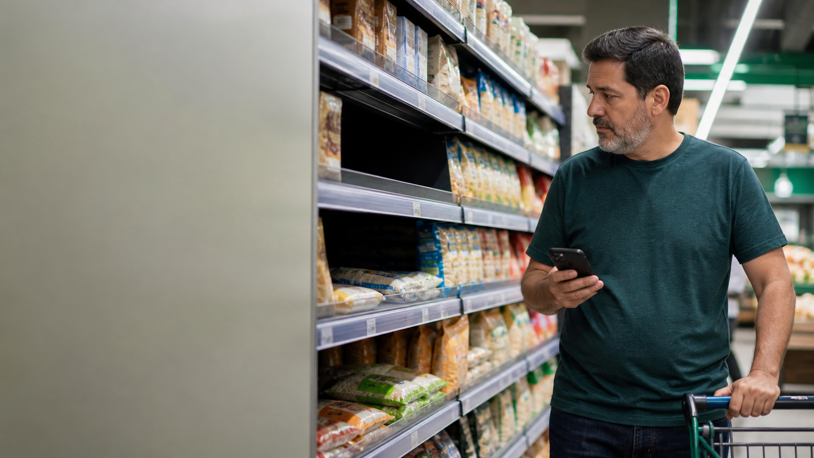 Cliente percebe que um produto está em falta no supermercado